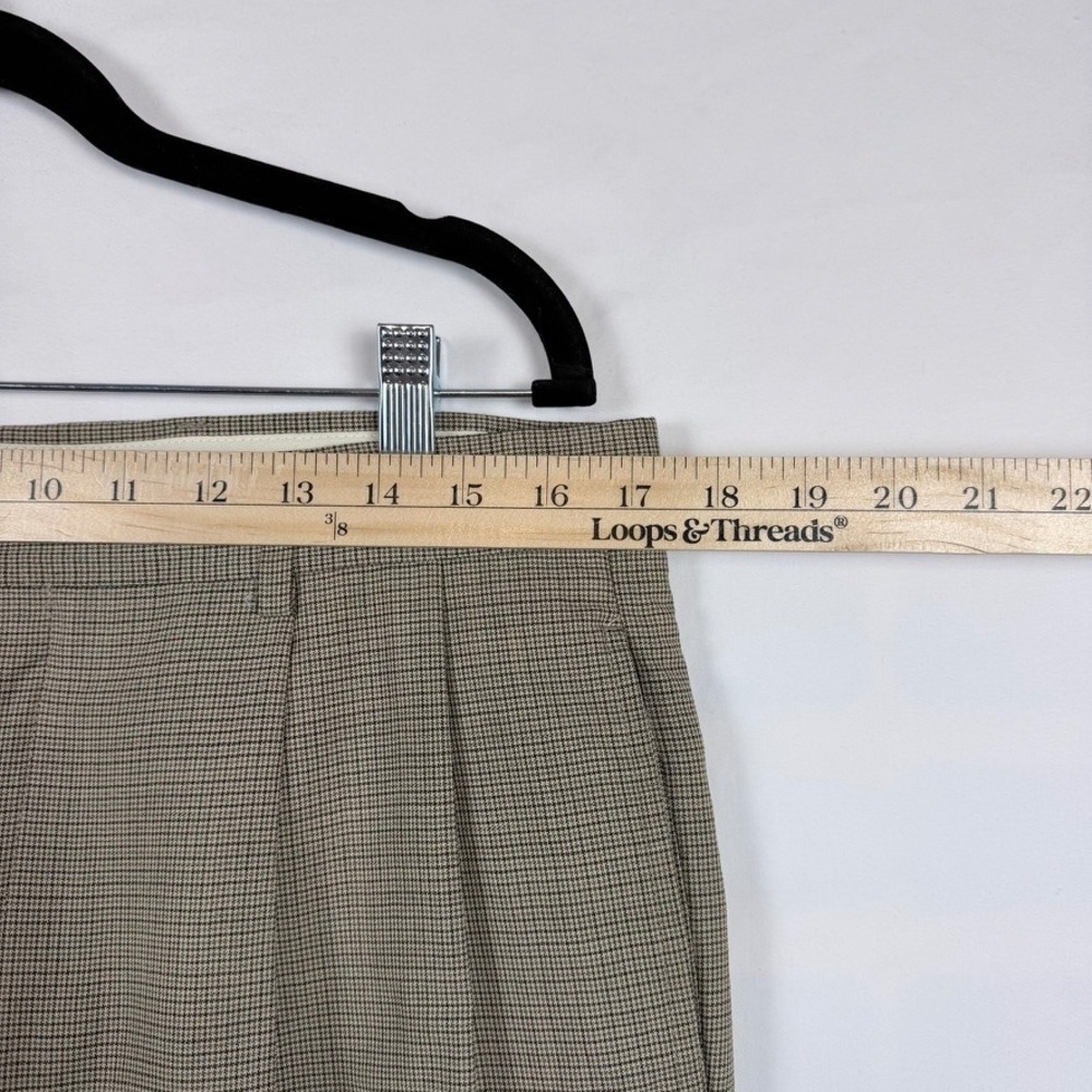 Jos A Bank 34R Wool Pleated Dress Pants Brown Houndstooth Cuffed Work Wedding - Picture 6 of 9
